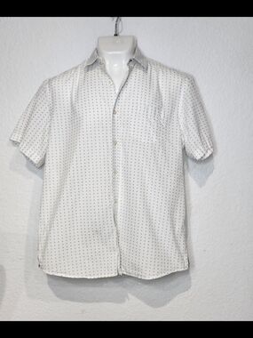 Carven White Short-Sleeve Button-Down Shirt with Micro Dot Pattern
